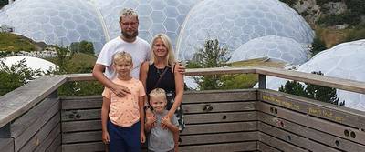 Darren Fisher with his wife and two sons at the Eden Project in Cornwall.